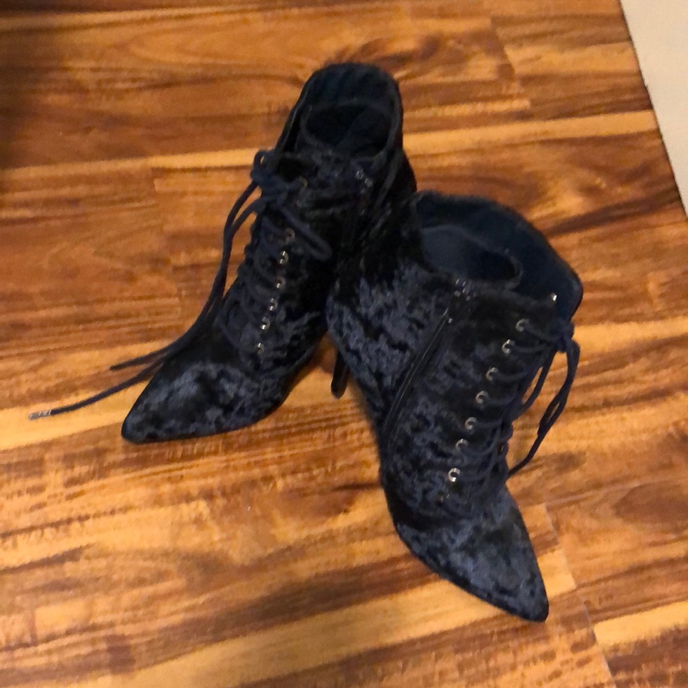 Navy Suede bootie heels size 8.5